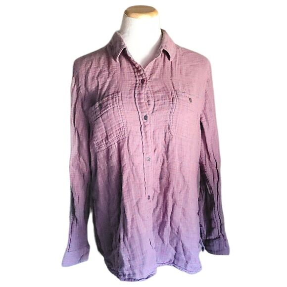 Faherty Organic Soft Cotton Plaid Flannel Women's XLarge Salmon & Blue Gray - Picture 1 of 12